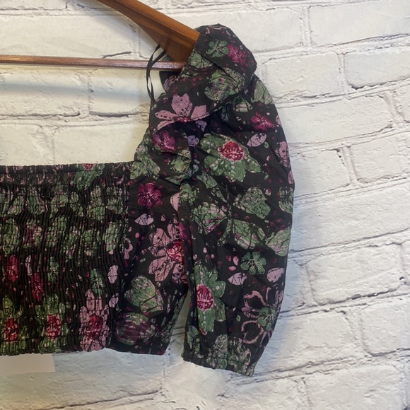 Zara Black Pink Floral Long Sleeve Cropped Top Size Medium & Large - Picture 13 of 13